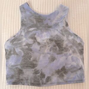 Athleta Conscious Crop Racerback Sports Bra in Purple Gray Tie Dye